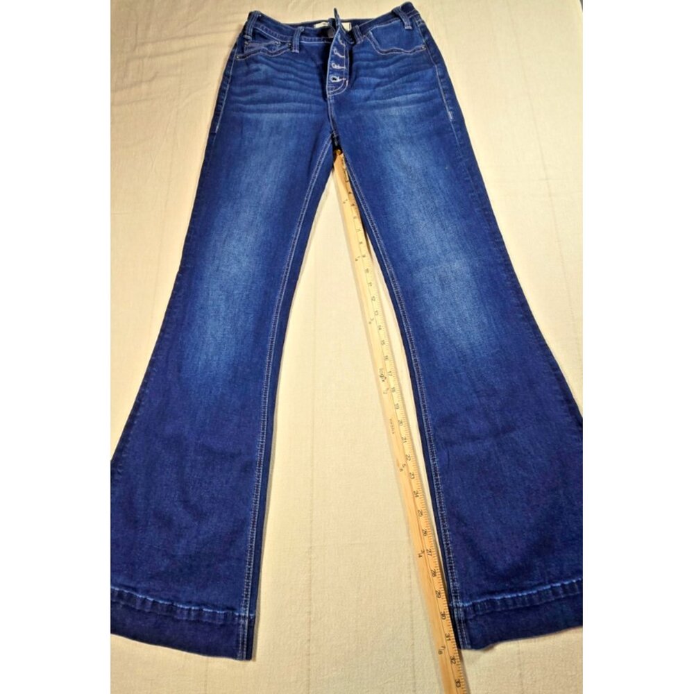 Rock & Roll Denim High Rise Trouser Flare Jeans Womens 27x34 Button Fly Stretch - Picture 1 of 16